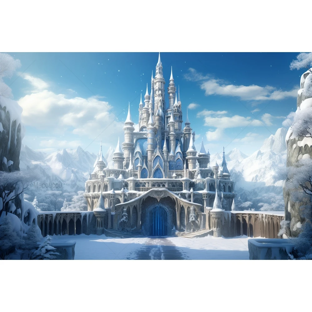 Winter Castle Backdrop Ice Forzen World Winter Wonderland Party Decorations Supplies Snow Happy Birthday Photography Background