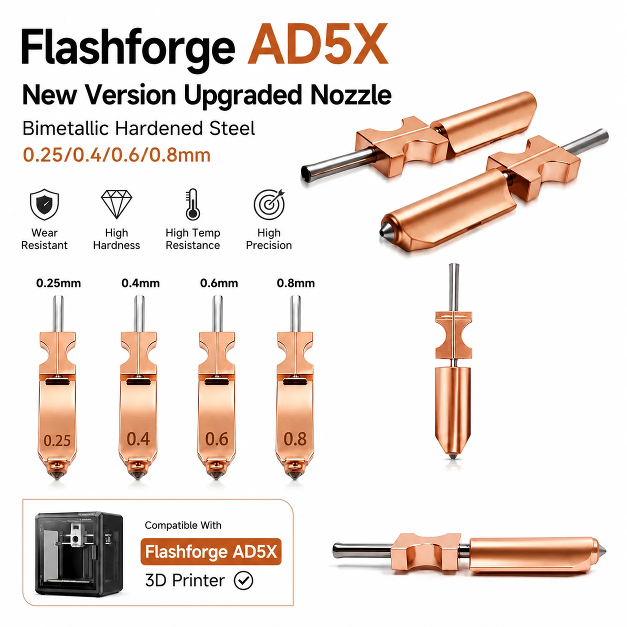 3D Printing Steel - High Temp Bimetallic Hardened Steel Nozzle