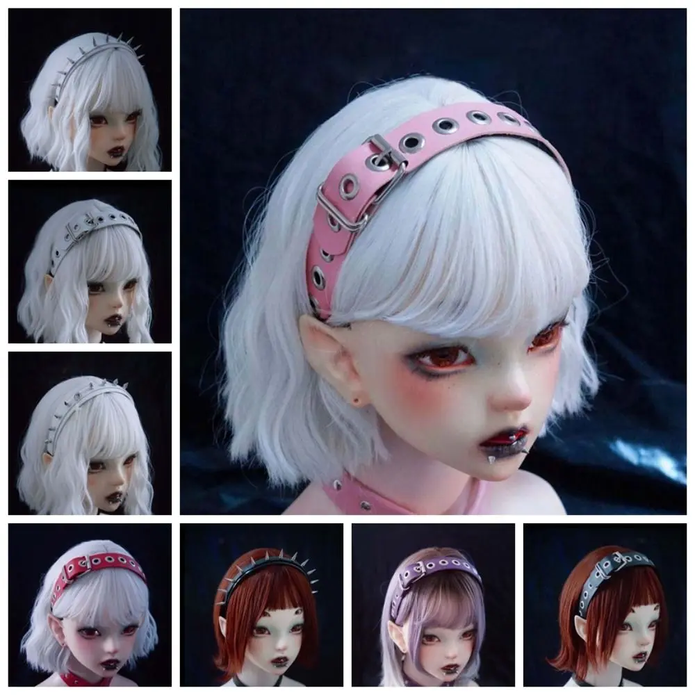 ヘアアクセサリー中空スチームパンクヘアフープ Y2K ゴシックパンクリベットヘッドバンドワイドサイドヘッドウェアレザーバックルヘアバンド女の子