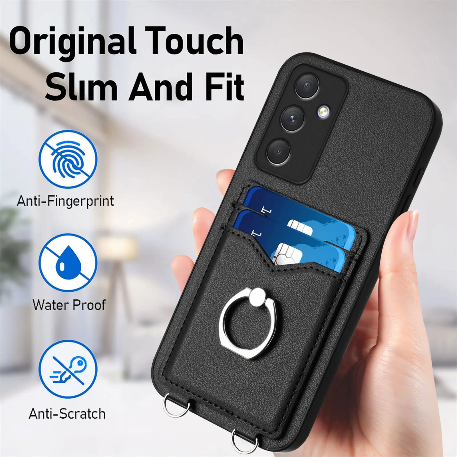 

For Samsung Galaxy A33 A34 A53 A54 5G A35 A52 Case Leather Card Slot Wallet Back Cover With 360 Ring Kickstand Protection Coque