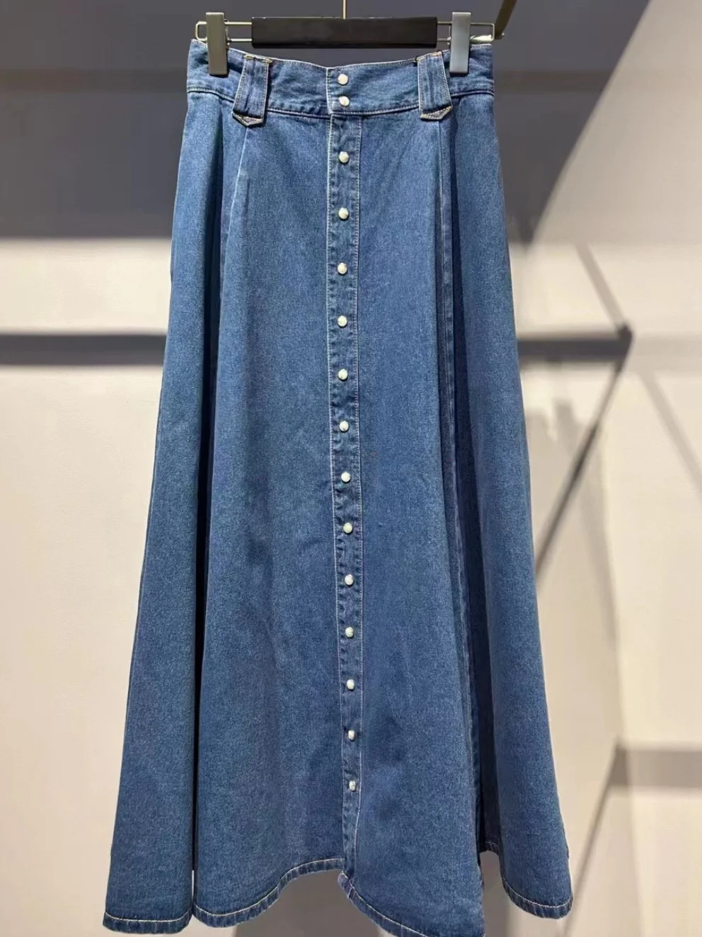 

Slimming High Waist Bell Bottom Long Midi Skirt Versatile Pure Color Commute Style Cotton Blend A-Line Skirt