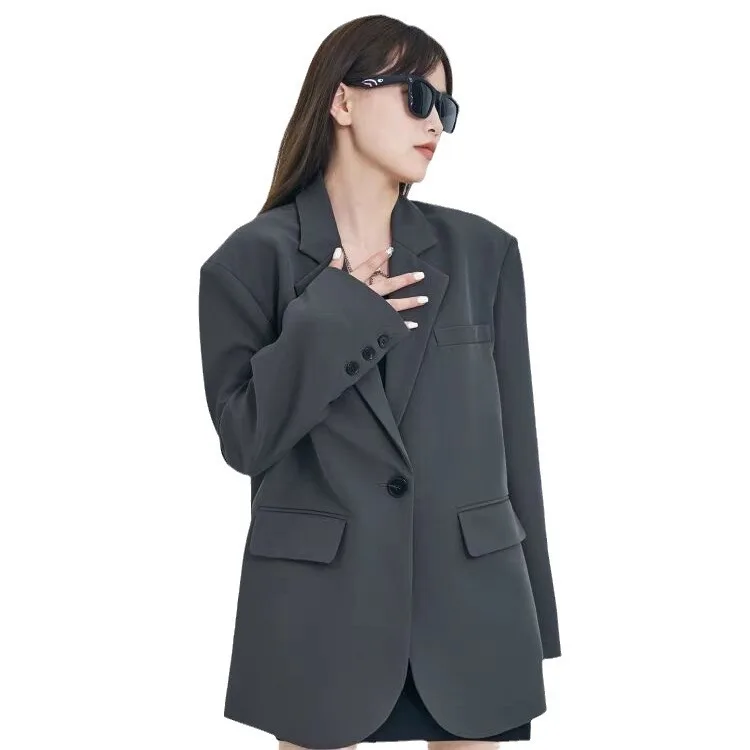 

Casual Loose Fit Women's Suit Jacket 2025 Autumn New Style Commute Trendy Streetwear Top Polyester Fabric Regular Thickness