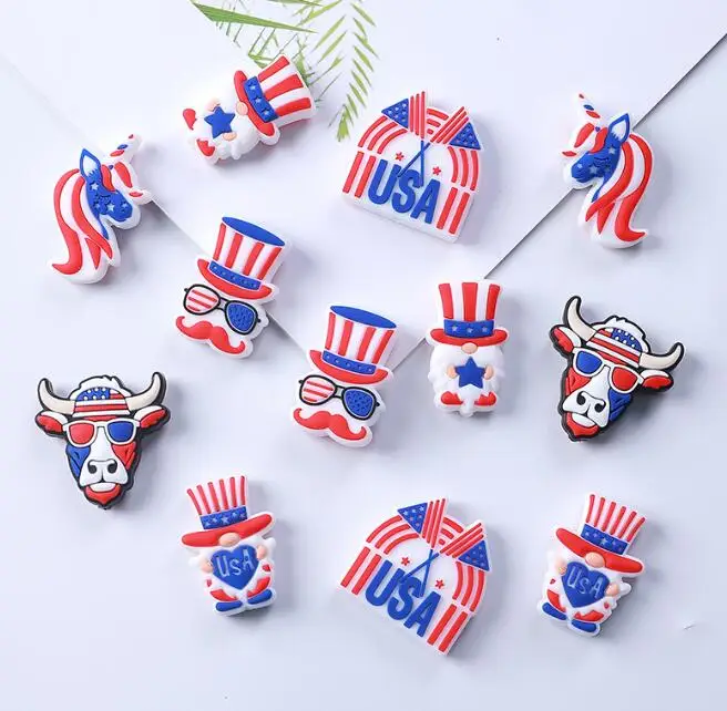 1pcs Fourth Of July Silicone Beads Loose Beads Lentil Round Set Keychain Bracelet Necklace Accessories DIY For Jewelry