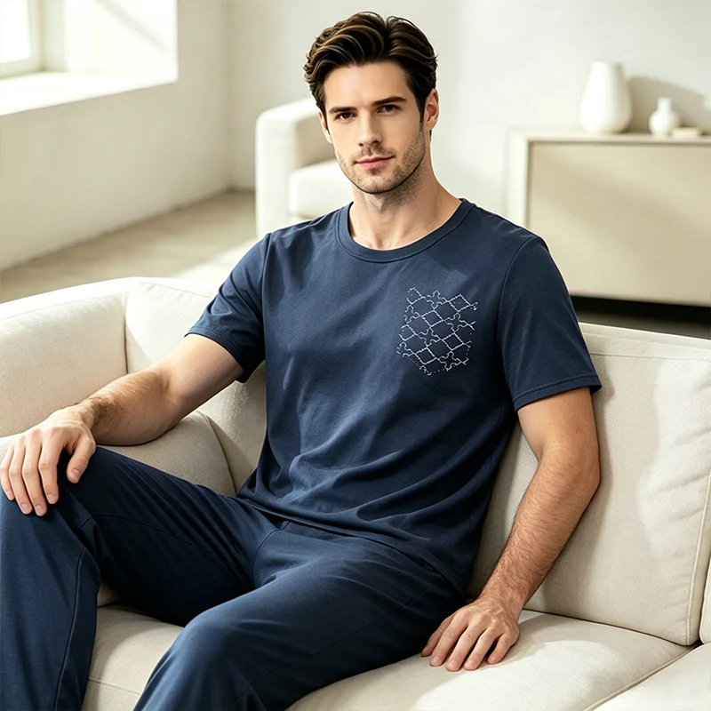 Men's Set Home Clothes Short Sleeved Pants Set Comfortable Moisture Wicking Breathable Fashionable And Multifunctional Set