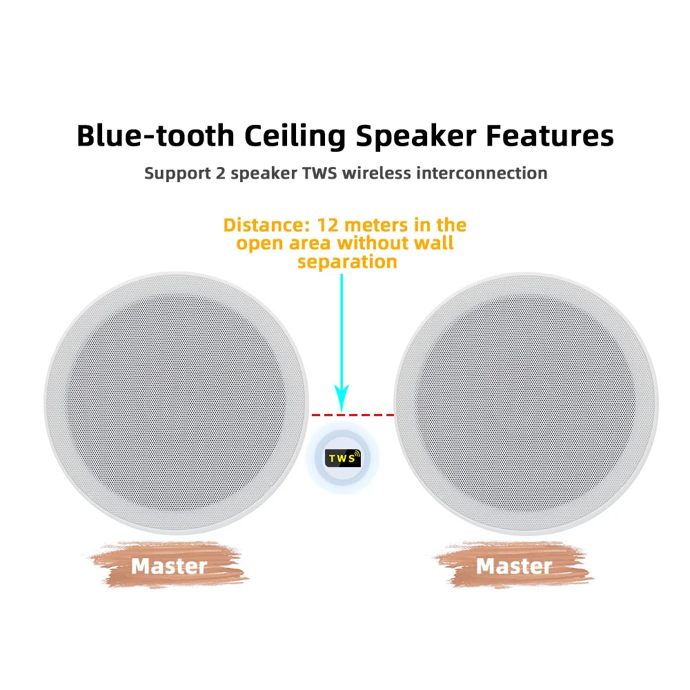 6'' 10W Flush Mount Ceiling Speaker Moisture-proof Bluetooth In-ceiling Speakers Full-range Home Audio Sound System for Indoor