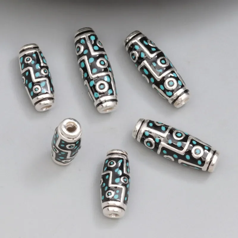 Light-weight 999 Silver Nine-Eye DZI Bead Silver Tibetan 9 Eyes Beads Pure Silver Good Luck Beads DIY Jewelry Findings