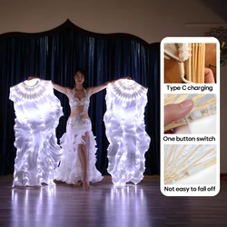 Accesorios de danza del vientre para adultos, ventilador de velo LED eléctrico blanco, seda Real para danza del vientre, actuación en escenario, Carnaval, práctica Personal