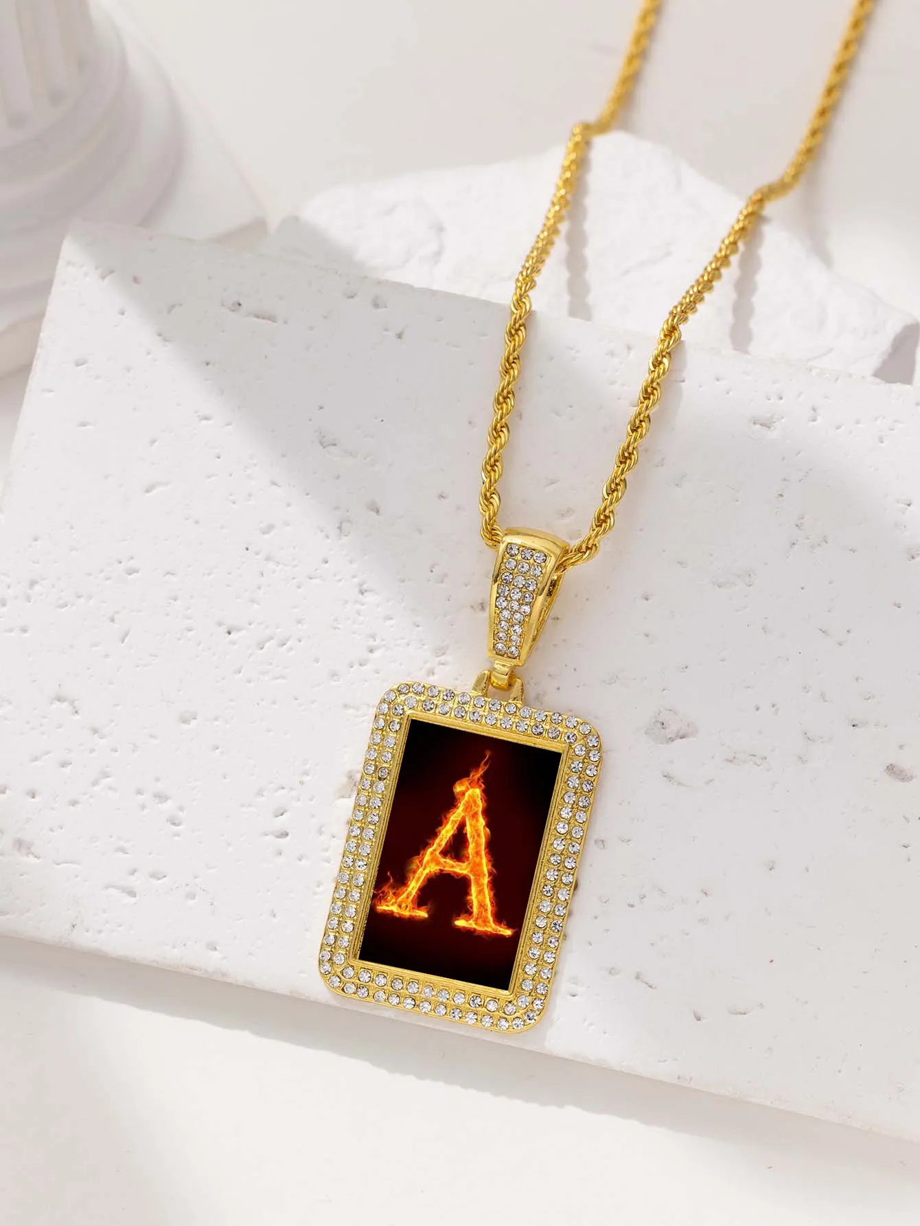 Flame Emitting Alphabet A Necklace Fashion Trends Men's Beautifully Jewelry Valentine's Day Birthday Gift