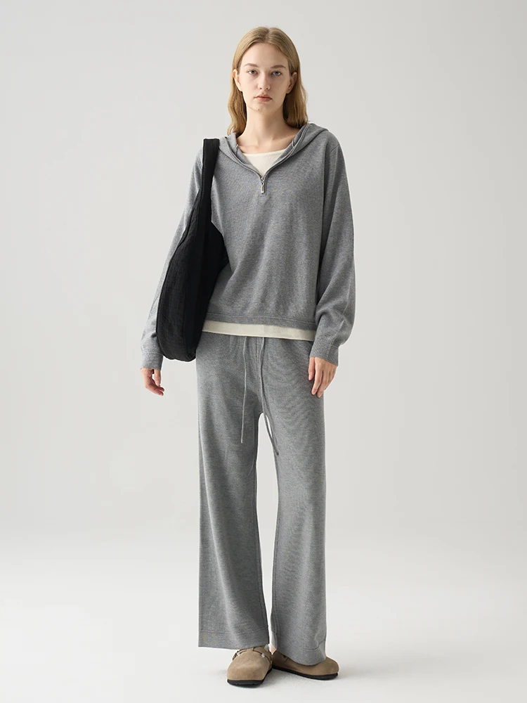 

Простой дизайн, белый вязаный комплект из двух предметов на молнии, женский пуловер с длинным рукавом и круглым вырезом, повседневный удобный шерстяной свитер