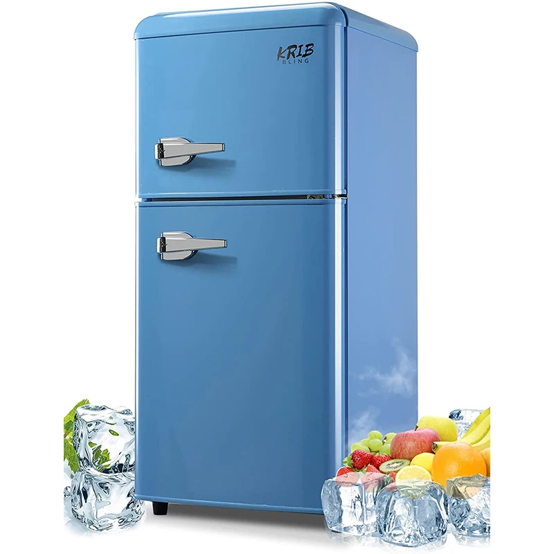 Refrigerador compacto de doble puerta de 3,2 pies cúbicos, mini refrigerador con congelador, enfriador de bebidas pequeño de diseño retro para el hogar, la oficina