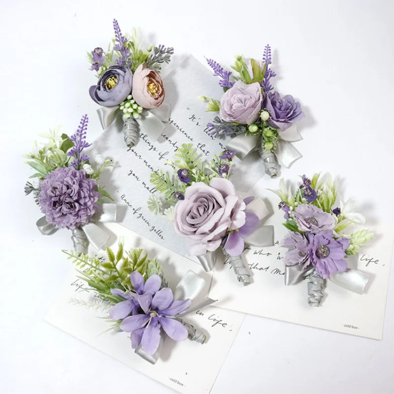 Lilac Artifical Flowers bransoletka kwiaty ślubna Boutonnieres Wrist Corsage Wedding Accessories