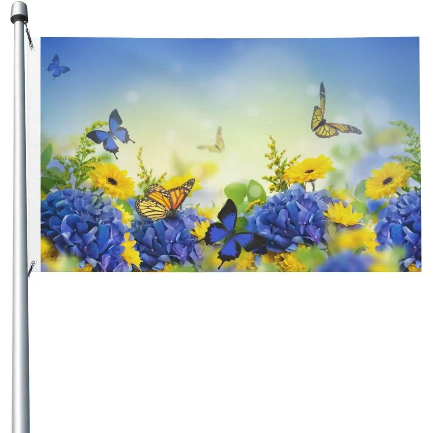 Spring Butterflies Hydrangeas Daisies Flowers Flag 3x5 Ft Decorative Banner Durable Polyester Flag For Home Outdoor Indoor