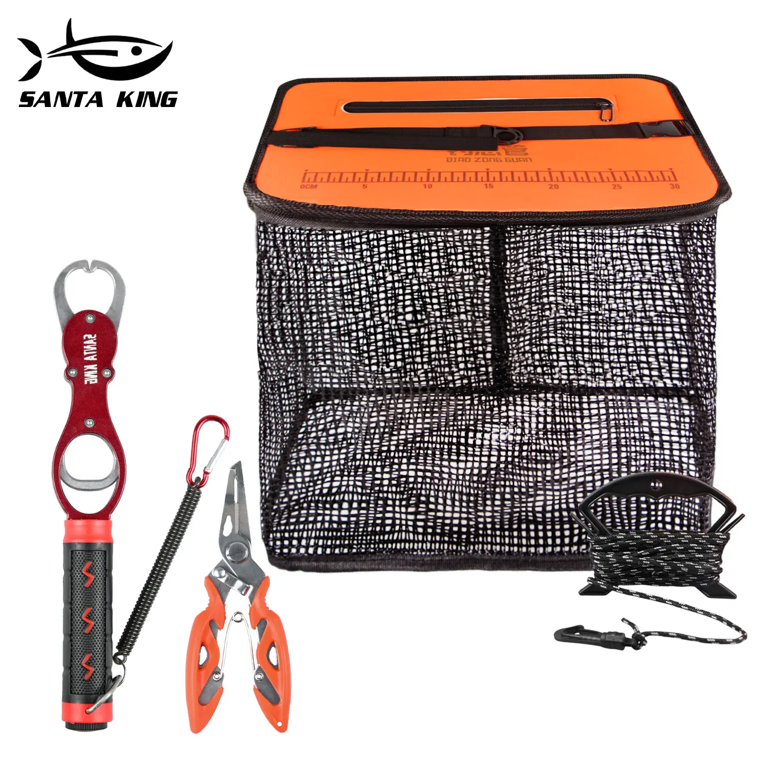 سلة السمك العائمة سانتا كينج وأدوات صيد الأسماك المضادة للانزلاق، مجموعة أدوات صيد الأسماك