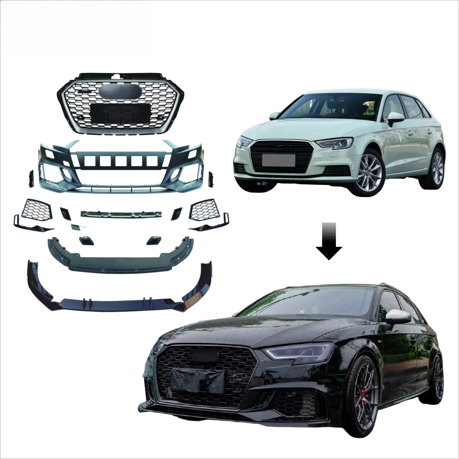

2017-2020 A3 RS3 Style Facelift Easy Installation Bodykit Bumper Grille Lip Car Bumper with 100% Fitment New Condition