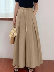 2024 ZANZEA Fashion Wide Leg Pants Women's Drawstring Trousers Casual Pantalon Femme Elegant Lace Up Solid Palazzo Oversized