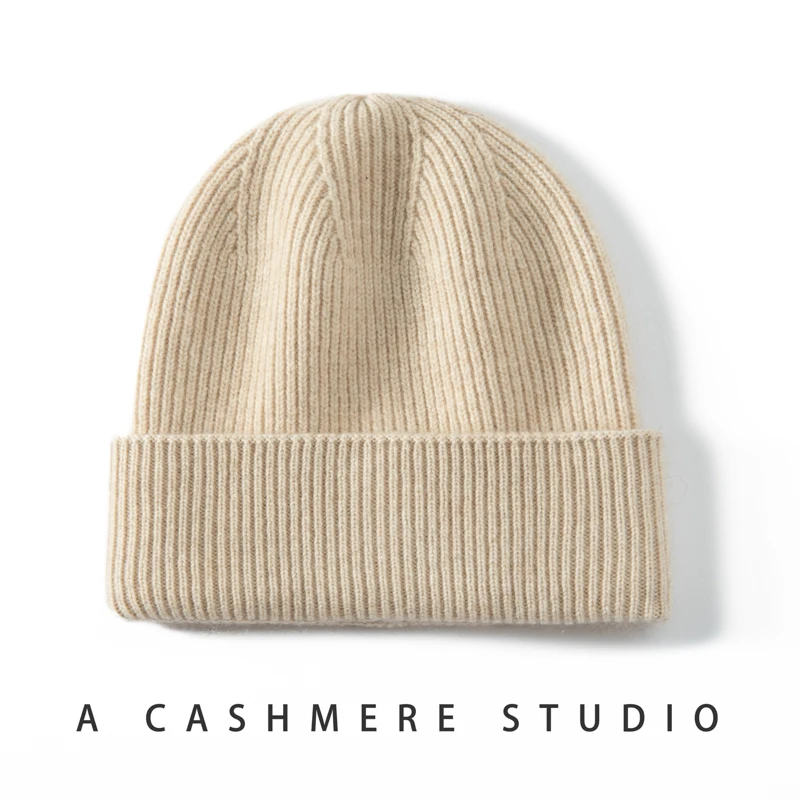 High Quality 100% Cashmere Knitted Hat for Women and Men Casual Beanie Hat Thicken Cap Winter Soft Warm Cashmere Caps Unisex