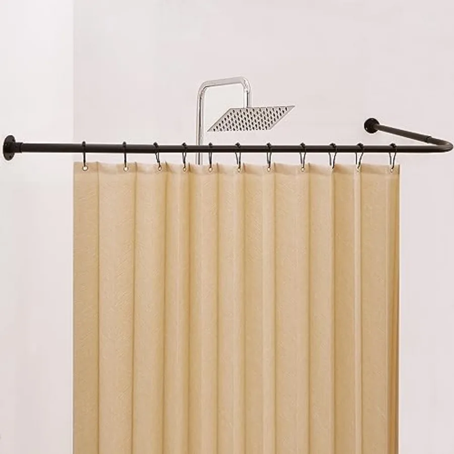

Large Corner Shower Curtain Rod L Shaped Adjustable 90 Degree Right-angled Curved Bathroom Curtain Rod with 12 Hooks and Ceilin