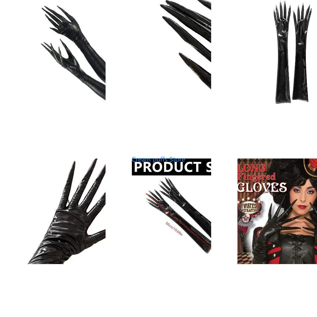 50LE Fashionable Women's Long Enamel Leather Gloves Glossy Gloves Witch Gloves for Roleplaying Game Special Occasion