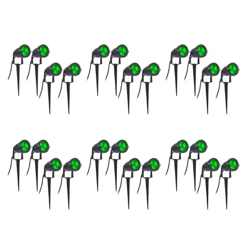 ABFU-24Pcs LED Garden Lights 3W 220V Outdoor Spotlight With Spike IP65 Waterproof Garden Landscape Decorative Lamp Green
