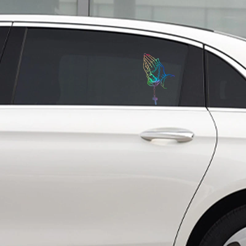 Car Interior Laser Prayer Gesture Stickers, God Jesus Christ Color Vinyl Decals, Fashion Auto Body Styling Decor Accessories