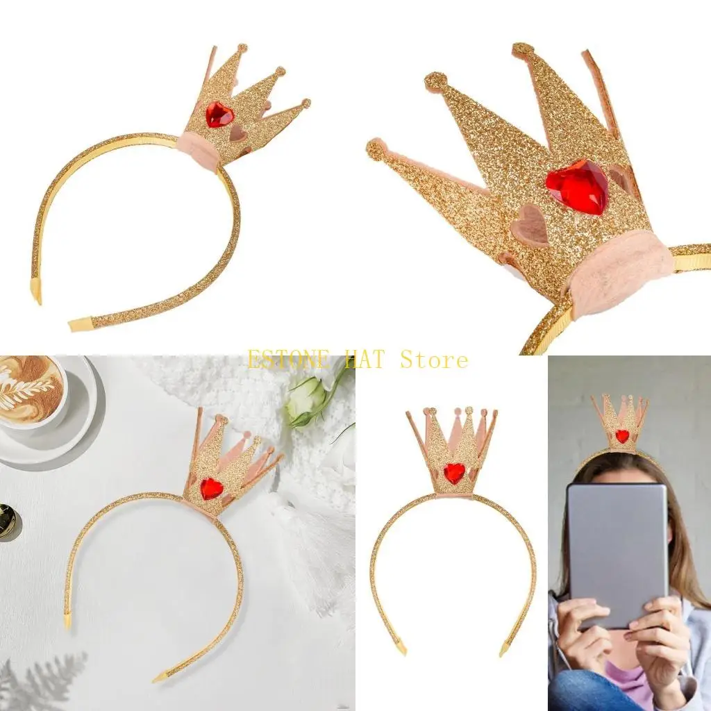 49MF Shimmering Sequined Crown Headband Glittering Gold Hairhoop Accessory for Girls and Women Birthday Christmas Party Props