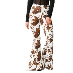 JY Autumn 2024 New Women's Jeans White Bottom Printed Brown High Waist Non Elastic Bellbottom Pants Elegant and Fashionable