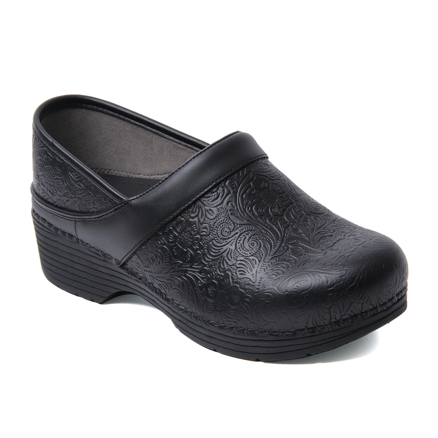 Dansko  Genuine Leather Closed Back Clogs, Slip-On Wedge Platform Shoes, Molded Arch Support Soft Cushion Insole Slip Resistant