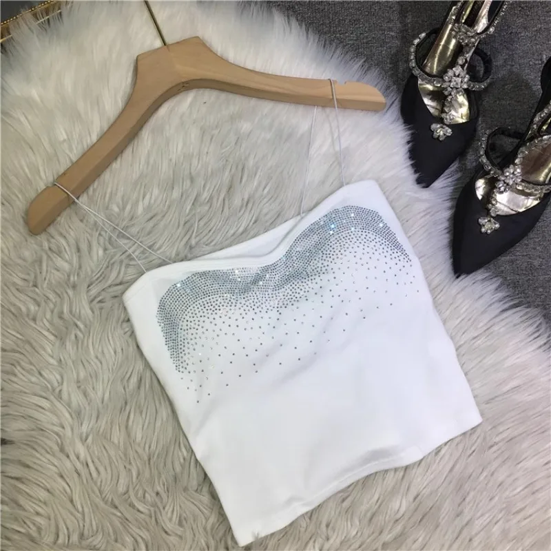 Heavy Embroidery Diamond Drills Women Slings Beauty Back Strap Tube Top With Chest Pad All-Matching Cotton Inner Camisole Summer