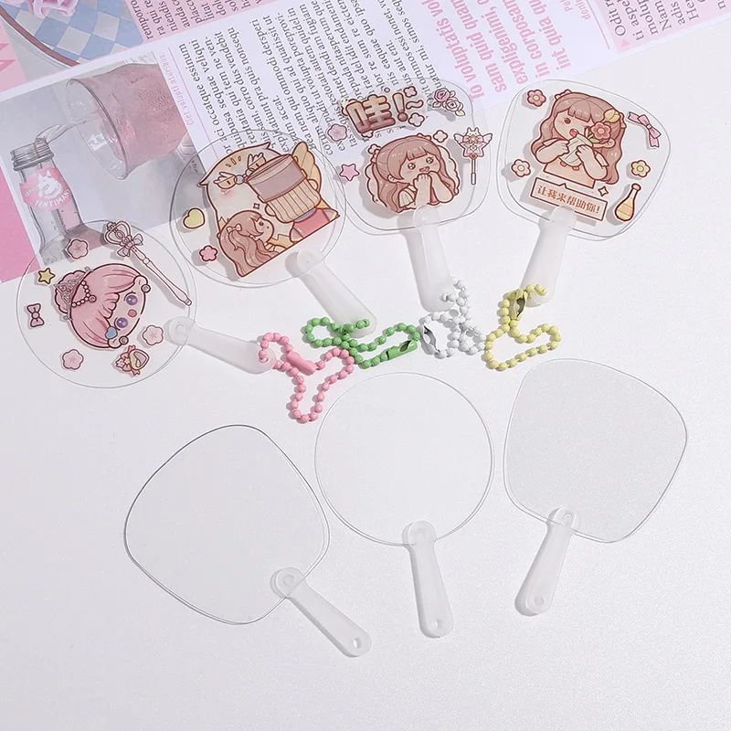 5Pcs 5x5cm Mini Transparent Blank Fan Crafts DIY Art Fans Wedding Birthday Party Favors Handmade Cute Ideas Gift For Child Kids