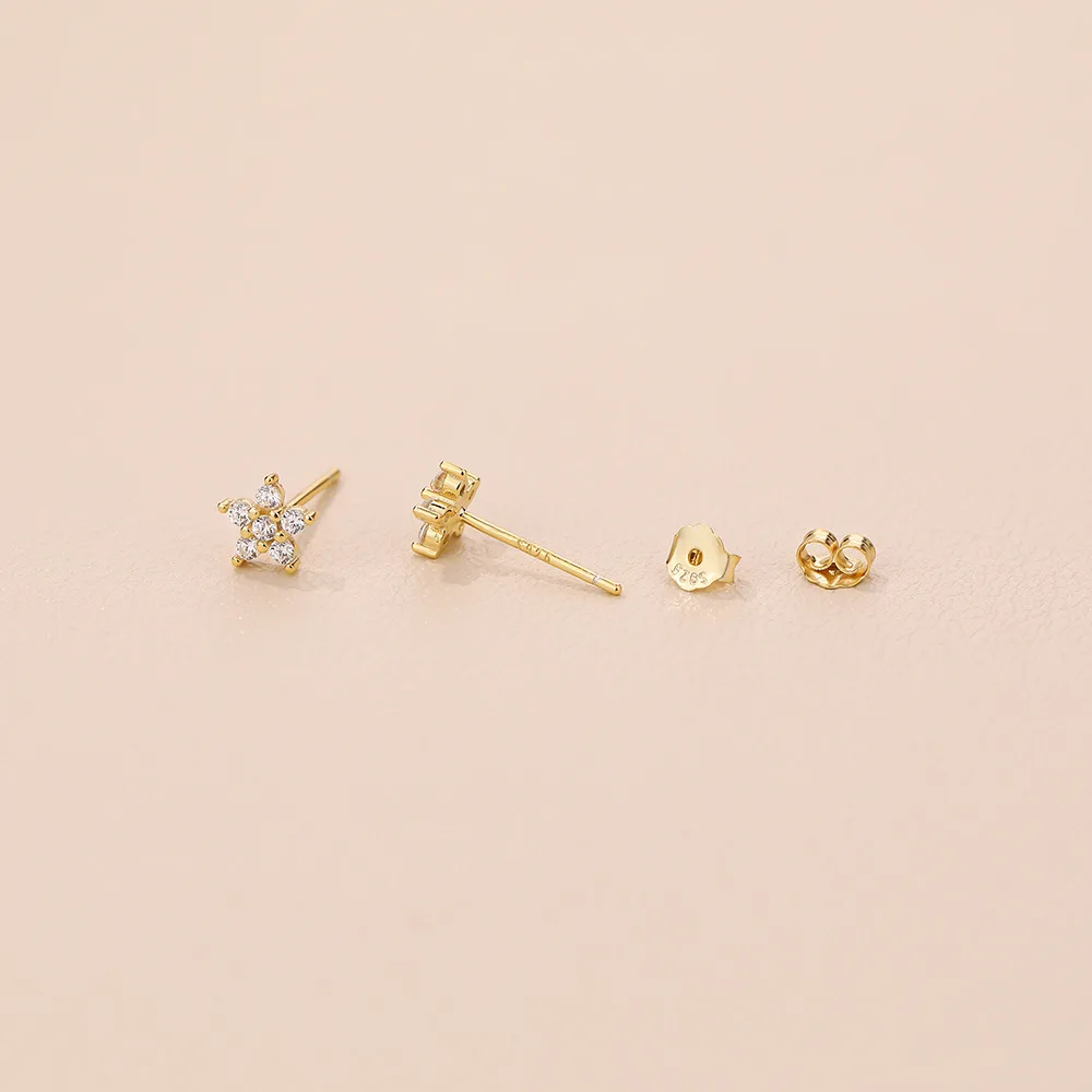 

Серьги-гвоздики с лепестками Евро S925 — цветной циркон, изящные простые элегантные женские серьги