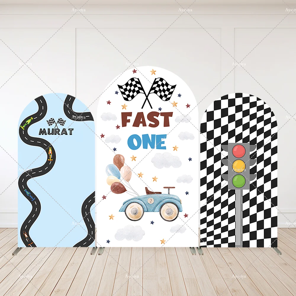

Personalized Racing Track Fast One Birthday Party Baby Shower Arch Backdrop Cover Decor Chiara Arched Wall Background Banner