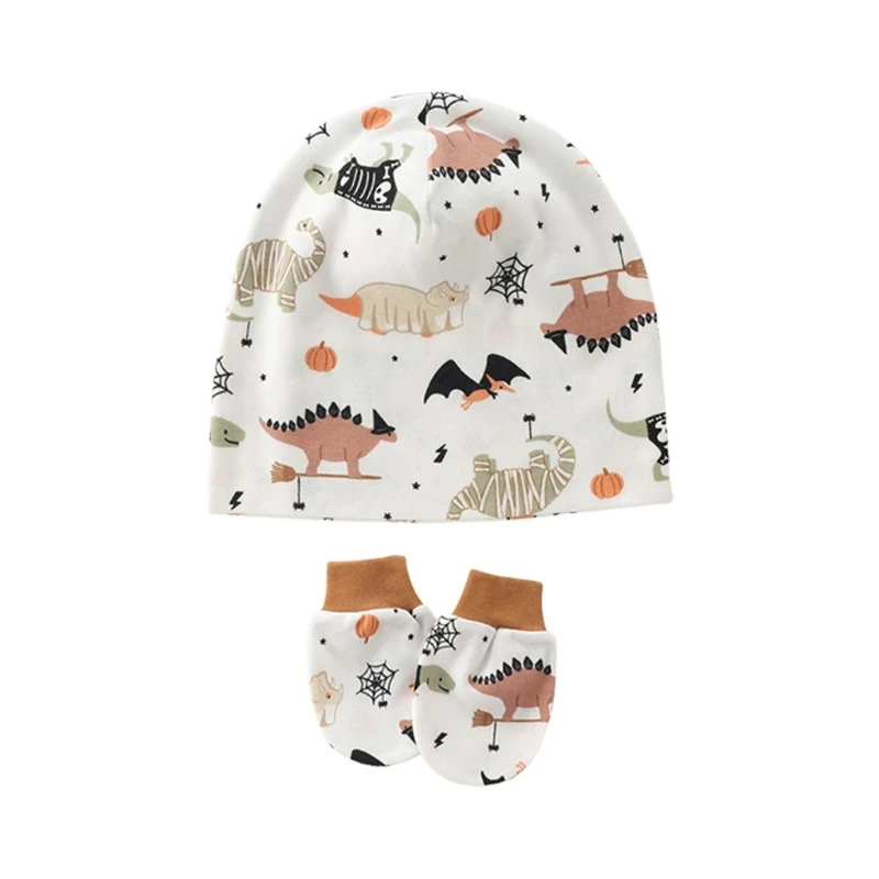 

Y4QA 1 Set Baby Hospital Hat Solid/Printed Pattern with Matching Anti-scratch Gloves
