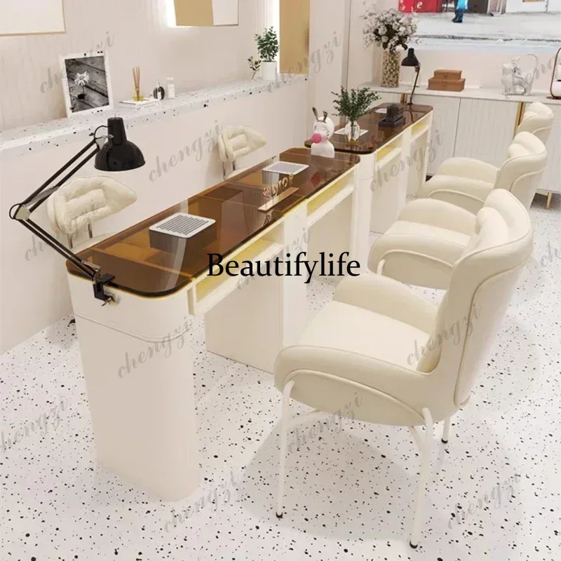 F182 modern Nordic glass Salon Reception Desk Makeup Nail Tables Professional Furniture Gel Nails nail tech supplies manicure ta
