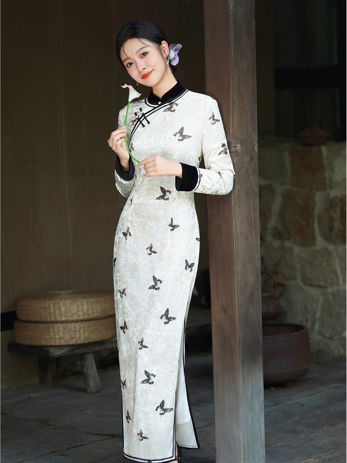 

Элегантное бархатное платье с длинными рукавами для молодых женщин, осенне-зимнее, высококачественное, винтажное, приталенное