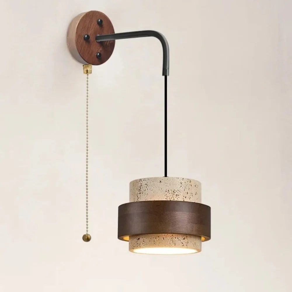 LED Wall Lamp Pull Chain Switch Bedroom Bar Stone Wood Nordic Modern Bathroom Stair Mirror Light Lamparas