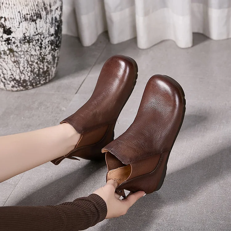 

Brown Leather Riding Boots Women's Winter Ankle Boots Motorcycle Boots Leather