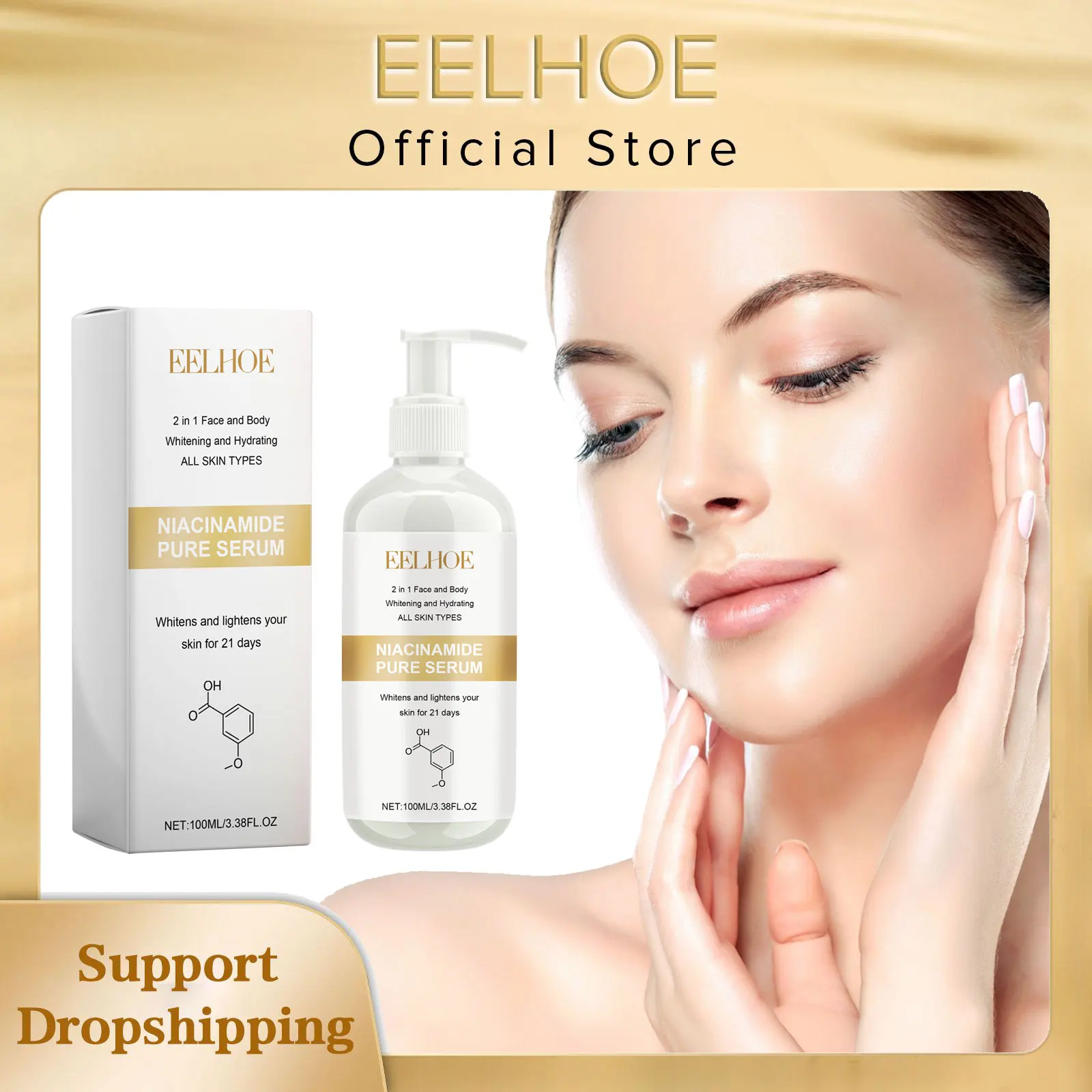 EELHOE Niacinamide Serum for Face Lift Firming Skin Hydration Nourishing Skin Tightening Smoothing Hyaluronic Acid Serum 100ml