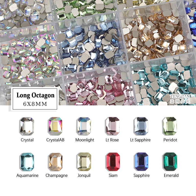 

Длинный восьмиугольный 6x8 мм Блестящий стеклянный кристалл для дизайна ногтей искусственный камень бриллиант аксессуары