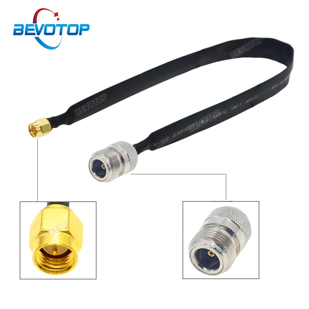 BEVOTOP Door / Window Pass Through Flat Cable Adapter N Female Jack to SMA Male Plug 50Ohm Pigtail LTE Antenna Extension Cord