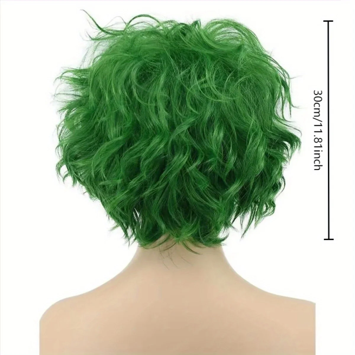 Fluorescent Green Short Curly Hair Chemical Fiber Synthetic Wig | Funny Party Clown Character Cosplay Wig view 4