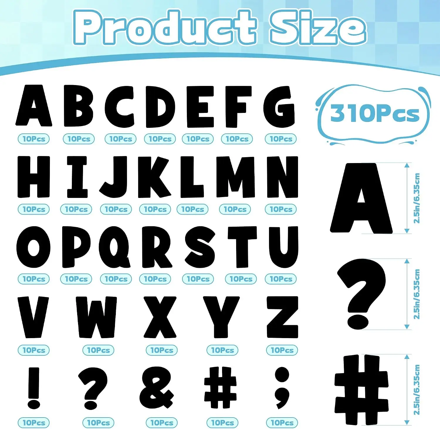 310Pcs 2.5 Inch Alphabet & Number Stickers Large Bulletin Board Letters for Classroom, Poster Board, Mailbox, Crafts