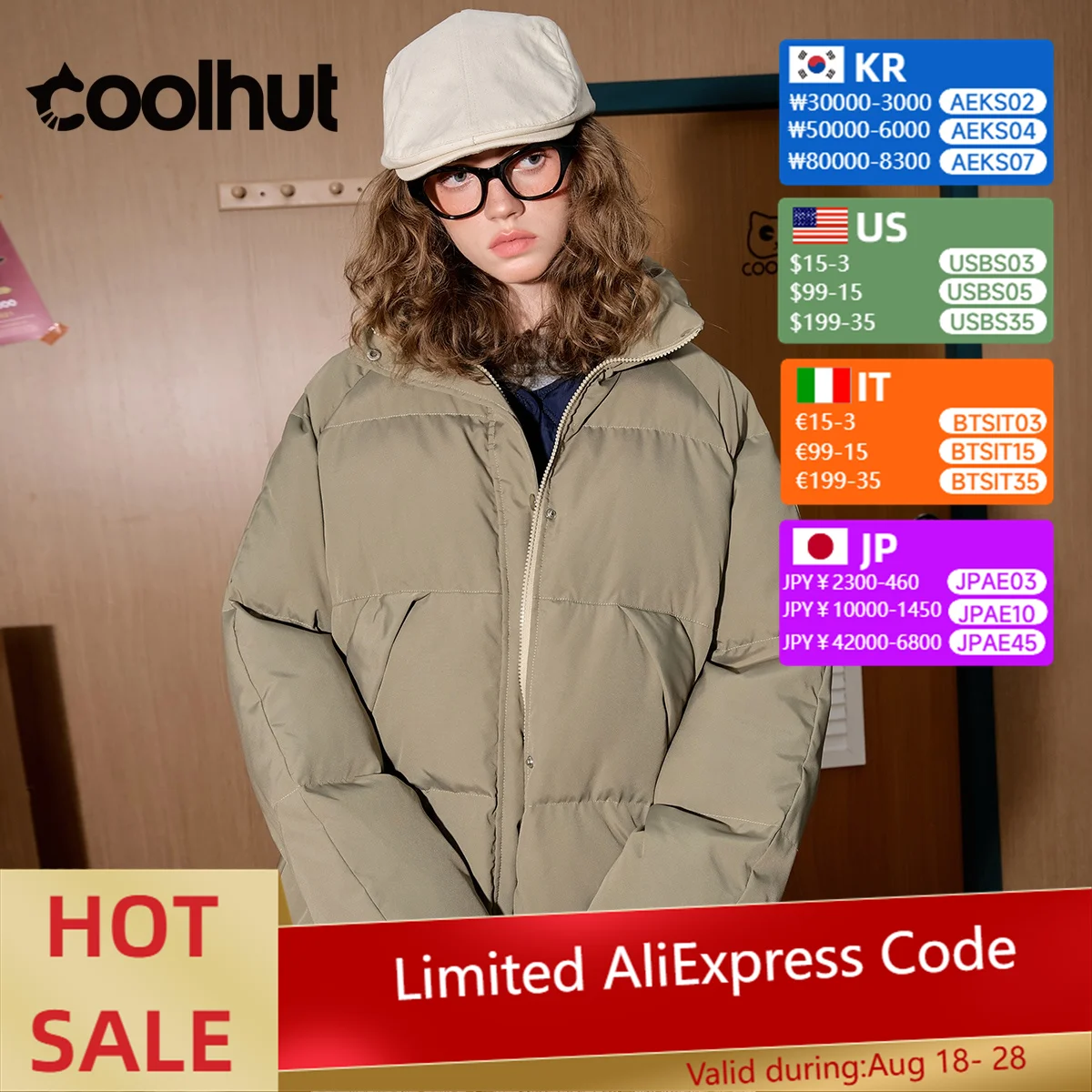 

COOLHUT 2025 Women's Stand Collar Preppy Puffer Coat Oversized Quilted Winter Jacket Loose Fit Cotton Parka with Academic Style