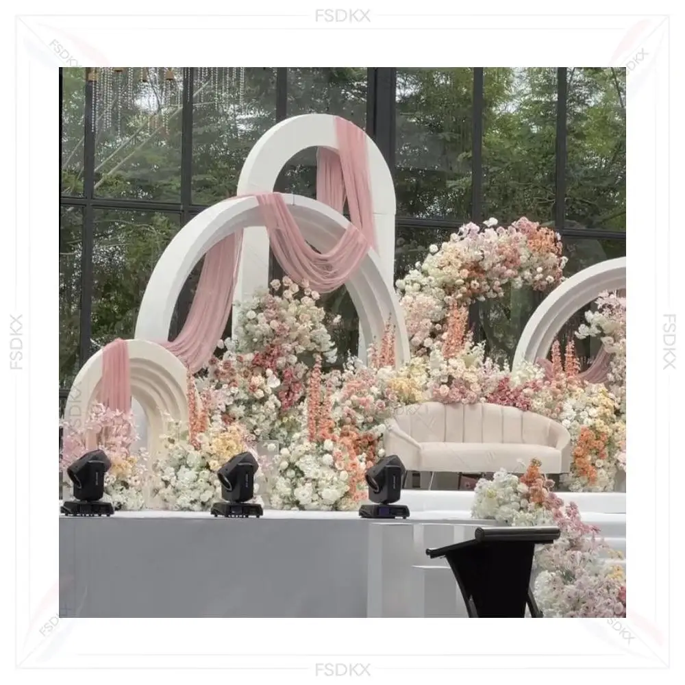 FSDKX Creative Design White Ripple Backdrops Cheap Pvc Backdrop Arc Arch Wedding Ripple Curve Backdrop
