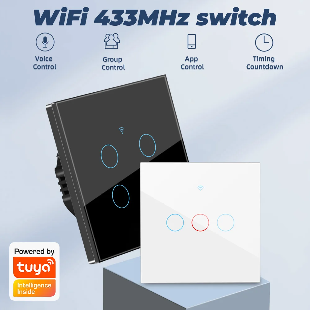 SMATRUL Tuya WiFi Touch Smart Switch Light Without Neutral Wire Glass Wall EU Two-Way Control 220V Timer For Alexa Google Home