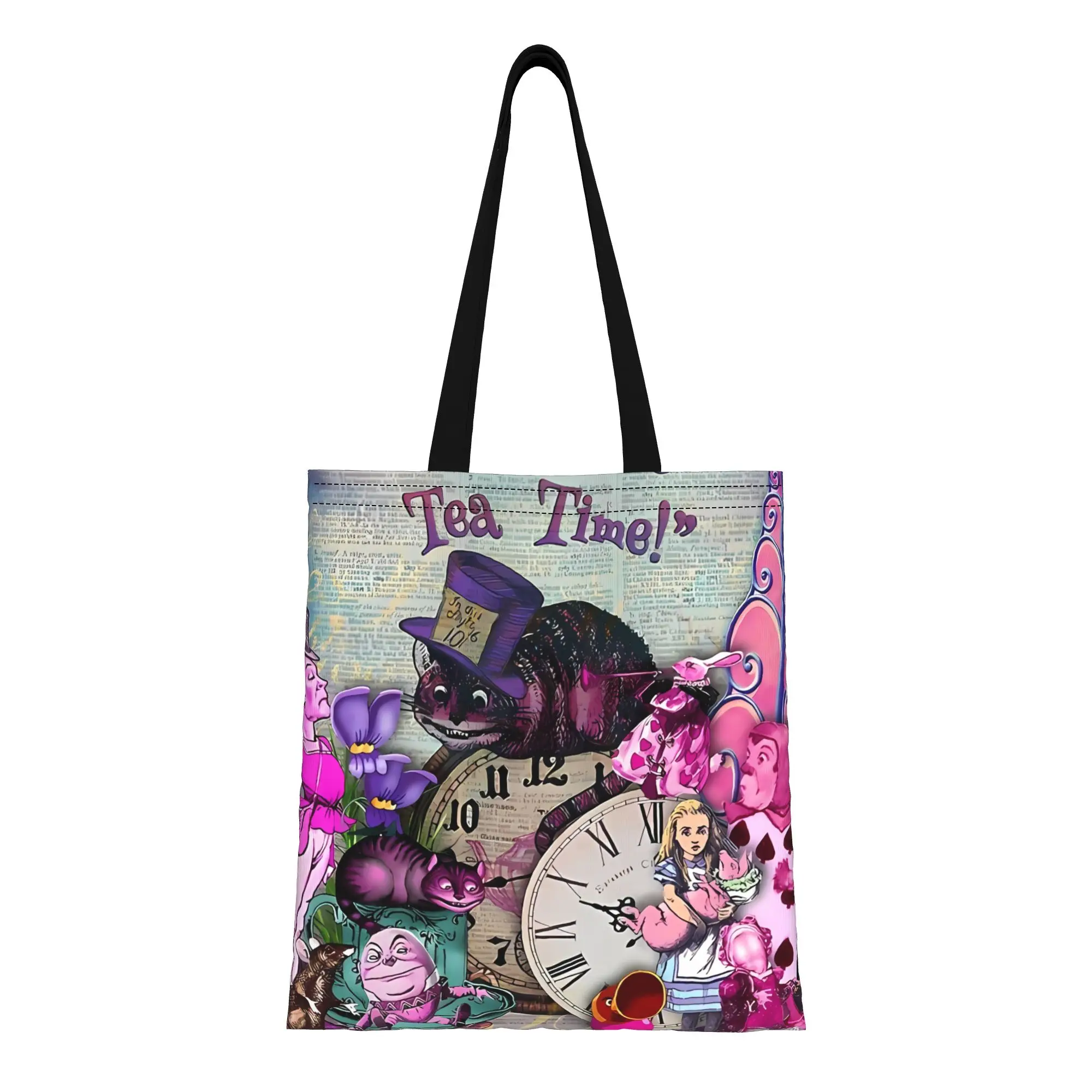 

Back to school season Rabbit Alice in Wonderland Canvas Tote Bag Perfect for Outdoor Women's Top-Handle Bags