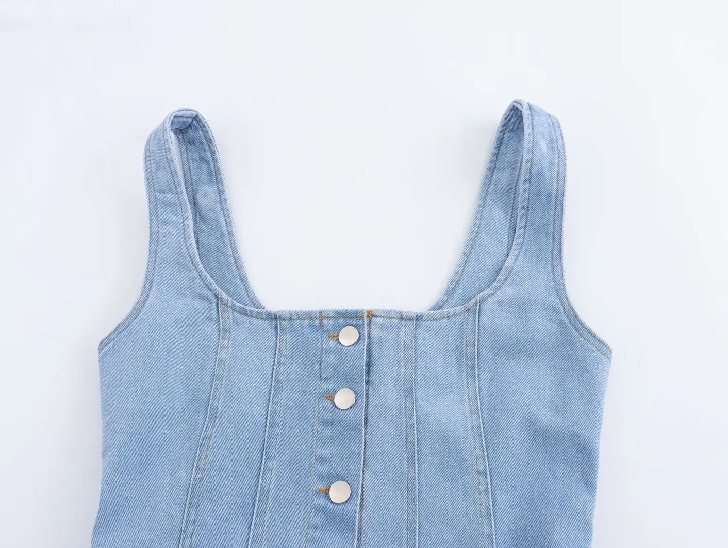 Robe mi-longue en denim à simple boutonnage pour femmes, robe sans manches, dos nu rétro, bretelles larges, nouvelle mode