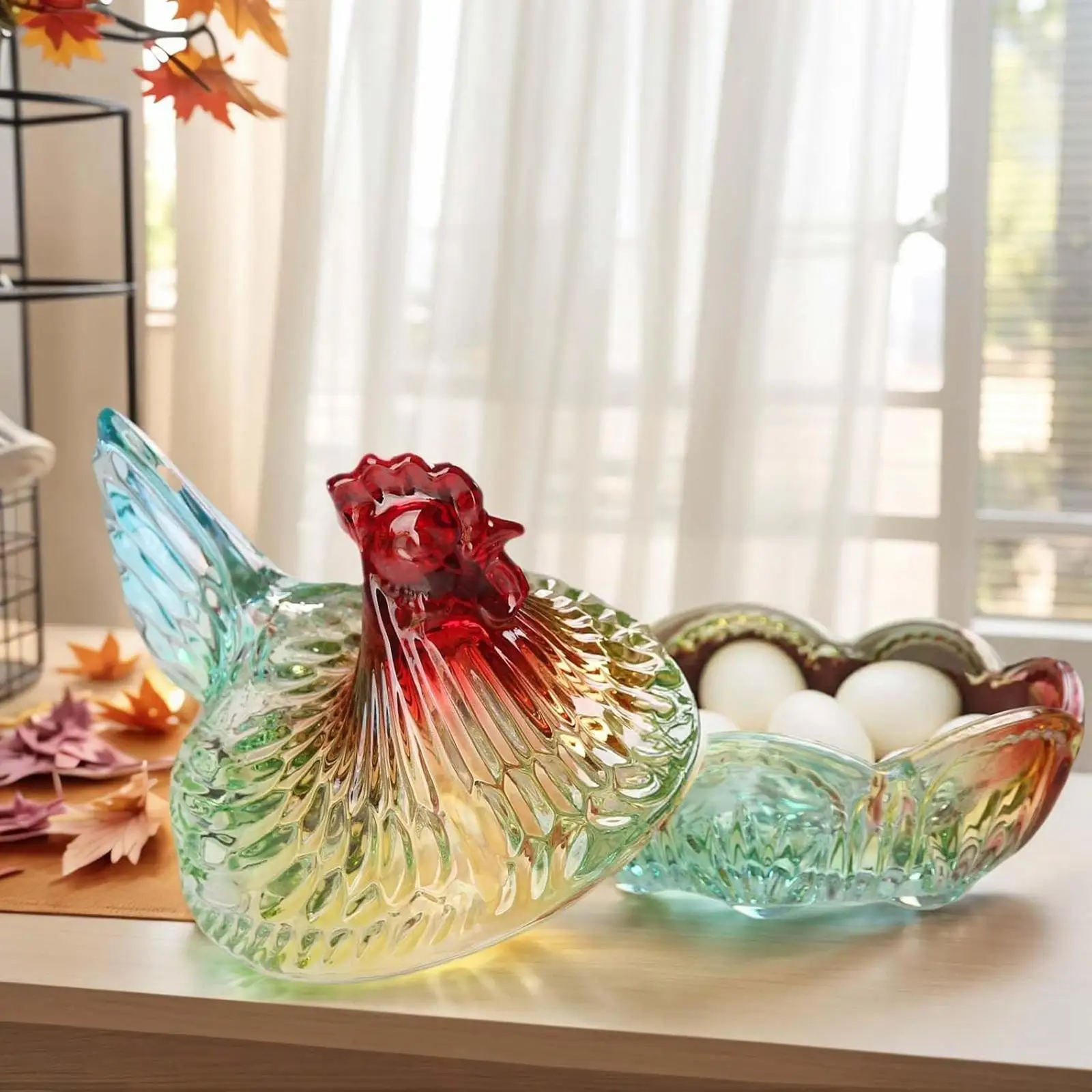 Charming Hen Glass Cookie Jar with Lid Sturdy Snack Dessert Plate for Wedding Party Home Decor