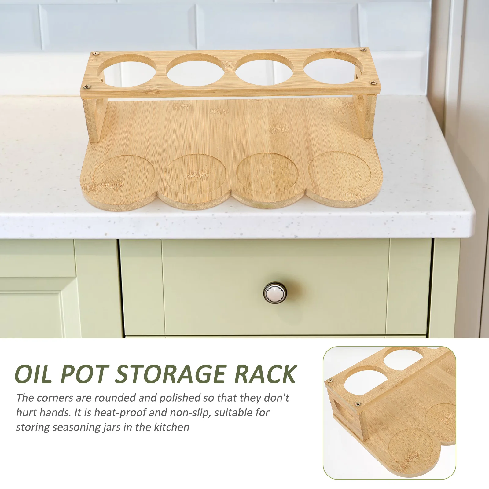 

2 Tier Bamboo Oilcan Rack with Premium Double Tier Organizer for Countertop Spice Storage Jar Holder and Kitchen Standing