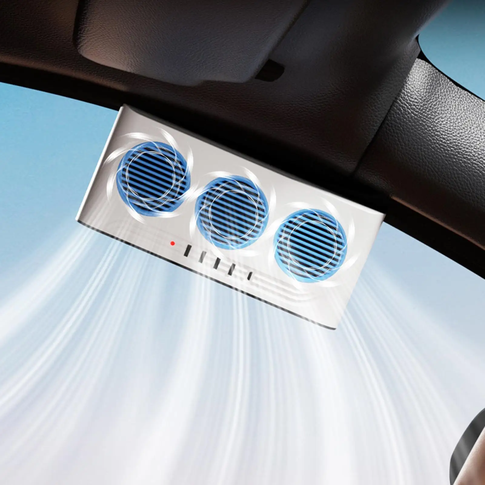 Air Purifier Solar Car Fan Three Outlets with Light Car Fan for Van Truck Highway Vehicle RV SUV Daily Driving Road Trip