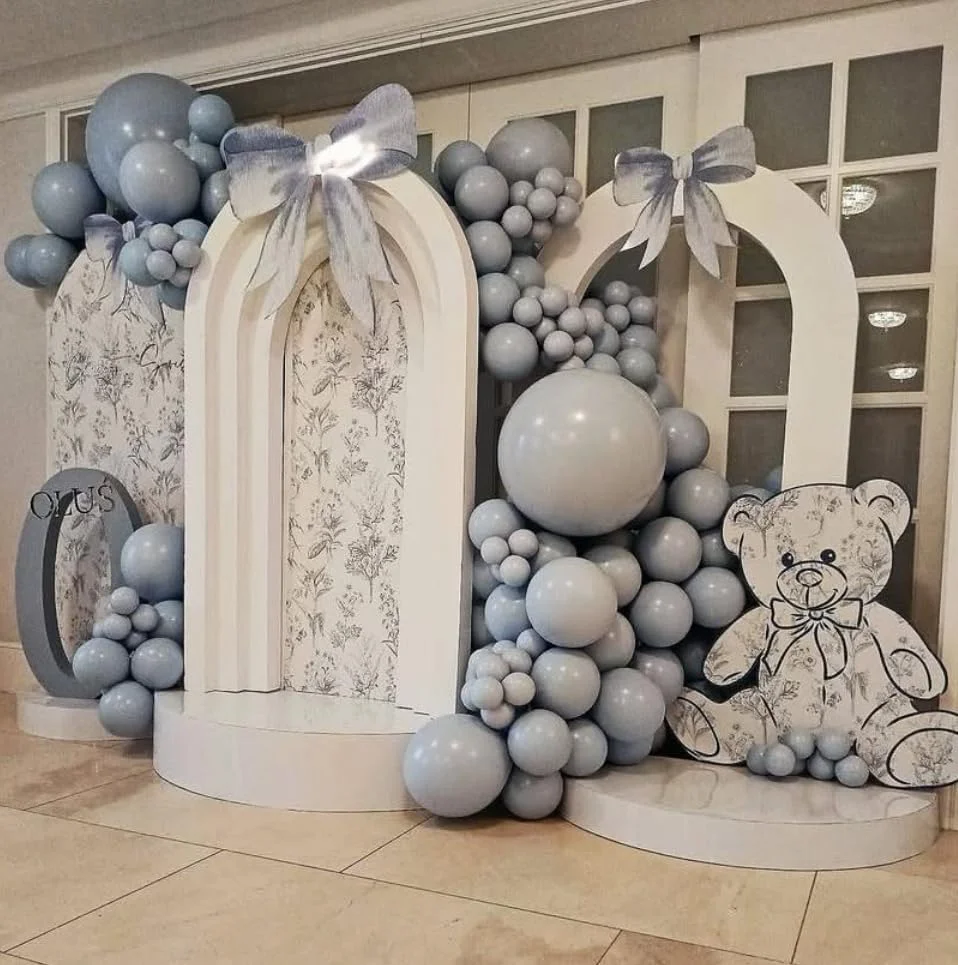 Mehofond Custom Elegant Pattern blue Flower Bear Girl Birthday Party Baby Shower Covers Chiara Arch Background Decor Backdrop